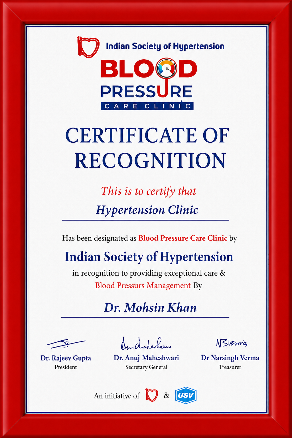 Blood pressure care recognition certificate