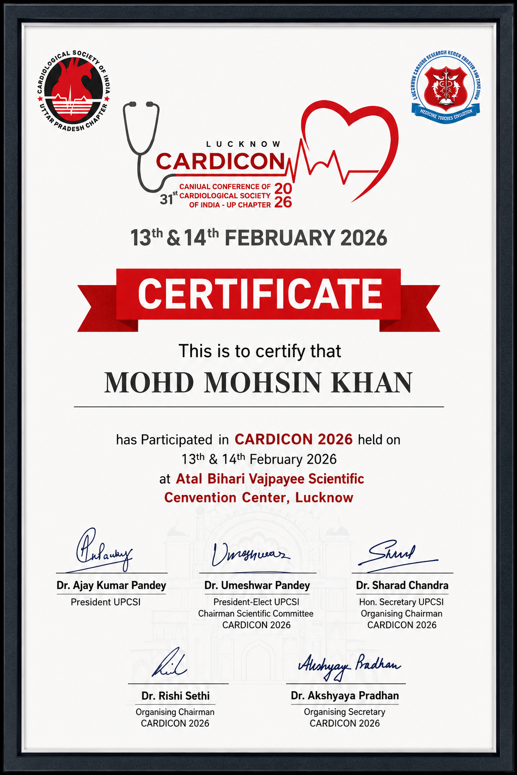 CARDICON 2026 certificate
