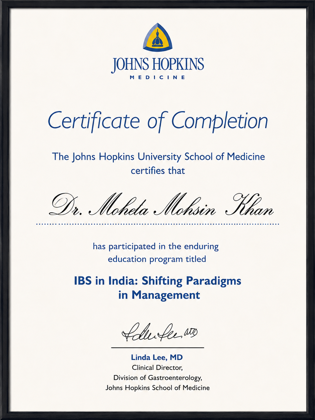 Johns Hopkins certificate one