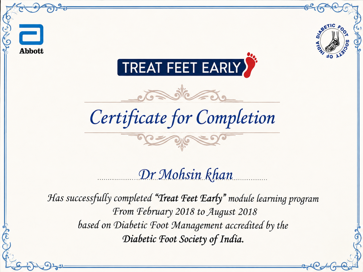 Treat Feet Early certificate